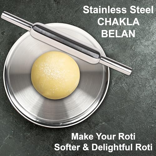 Rollyware™ 100% Stainless Steel Rolling Pin - Base GOINT Less - Polpat - Chakla Belan 25% Less Effort Working The Dough - Upgrade Your Baking - Non-Stick & Zero Maintenance - - [ Chakla + Belan ] - Image 2