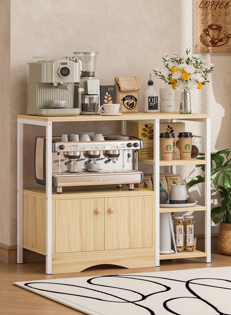 ADEBOLA Coffee Corner with 5 Hook and Storage Cabinet, 3-Tier kitchen cabinet Easy Assembly, stylish coffee corner table, kitchen rack for Living Room, kitchen, Corner, dining room, 90 * 34 * 81.2cm - Image 1