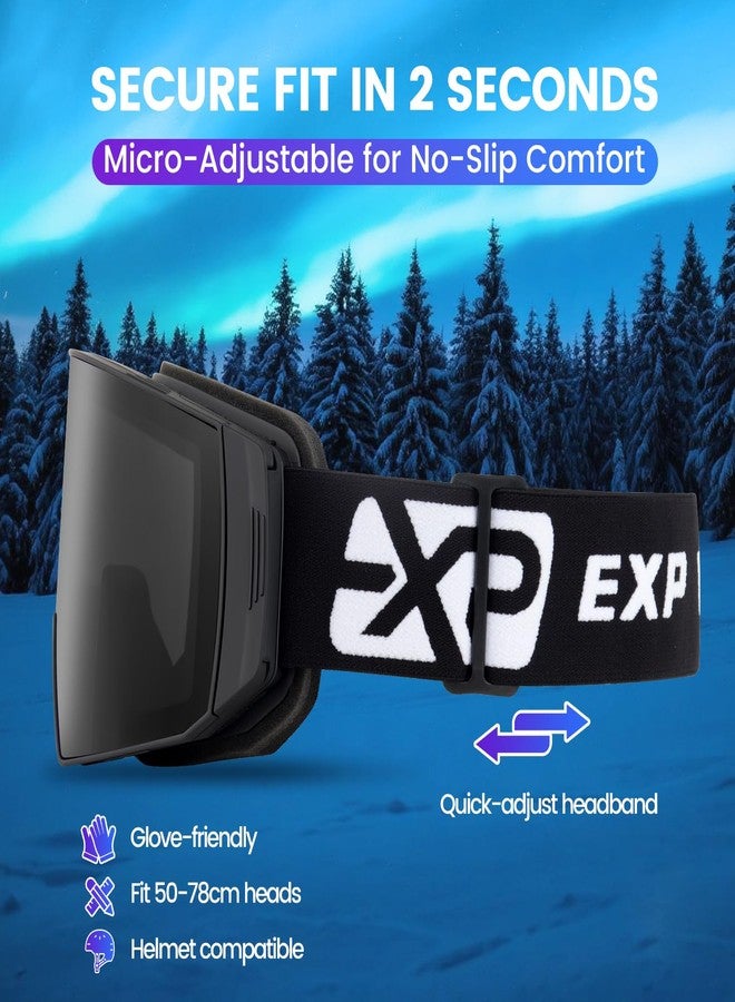EXP VISION Ski Goggles Dual Lock Magnetic Snow Goggles Interchangeable Lens with Anti-Fog Panoramic Snowboard Goggles for Men & Women (ABlack-Silver) - Image 5