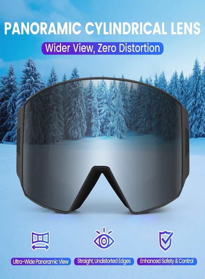 EXP VISION Ski Goggles Dual Lock Magnetic Snow Goggles Interchangeable Lens with Anti-Fog Panoramic Snowboard Goggles for Men & Women (ABlack-Silver) - Image 2