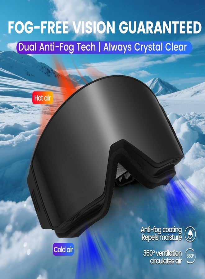 EXP VISION Ski Goggles Dual Lock Magnetic Snow Goggles Interchangeable Lens with Anti-Fog Panoramic Snowboard Goggles for Men & Women (ABlack-Silver) - Image 4