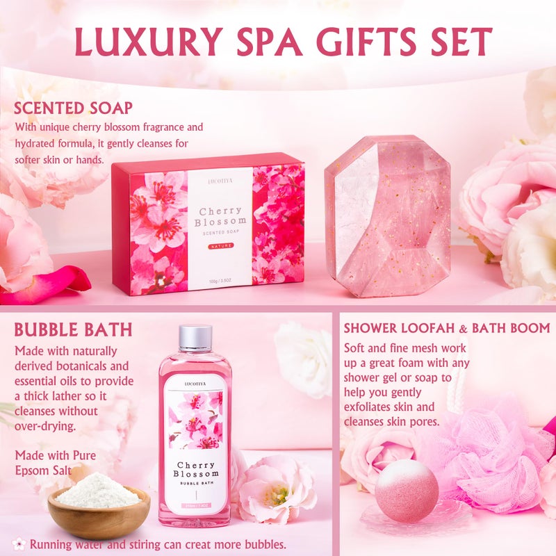 LUCOTIYA Gifts for Women Birthday Gifts, Bath and Body Gifts Set- 10 Pcs Christmas Valentine's Mother's Day Gifts and Cherry Blossoms Self Care Package Gifts Women, Relaxing Gifts Basket - Image 5