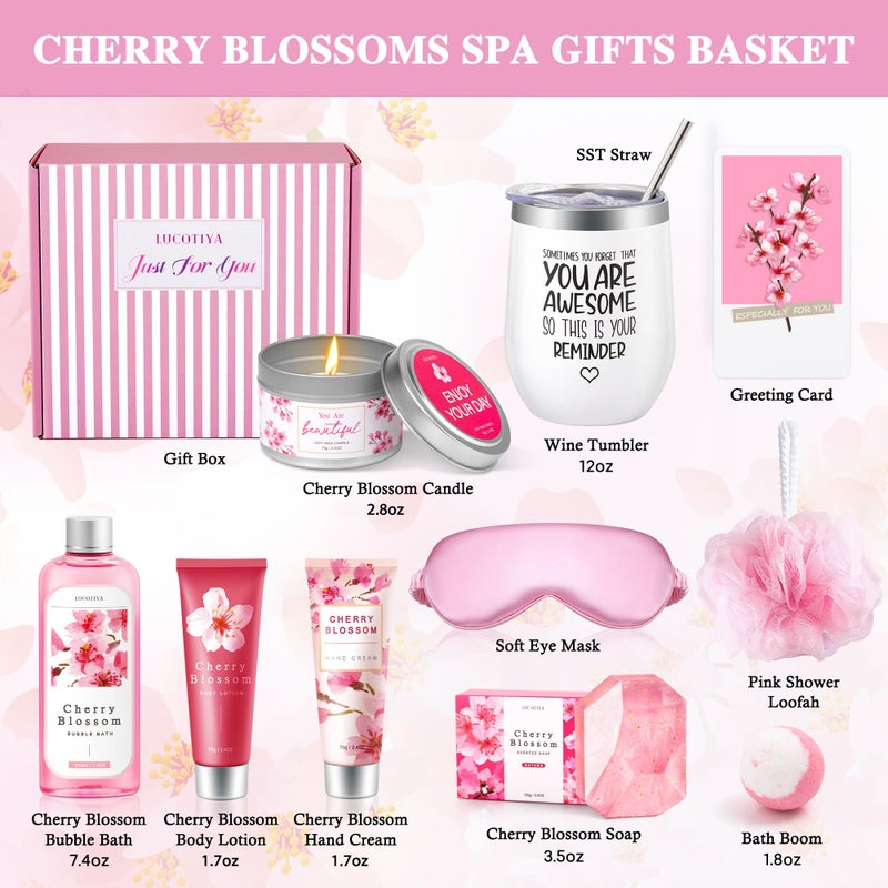 LUCOTIYA Gifts for Women Birthday Gifts, Bath and Body Gifts Set- 10 Pcs Christmas Valentine's Mother's Day Gifts and Cherry Blossoms Self Care Package Gifts Women, Relaxing Gifts Basket - Image 2