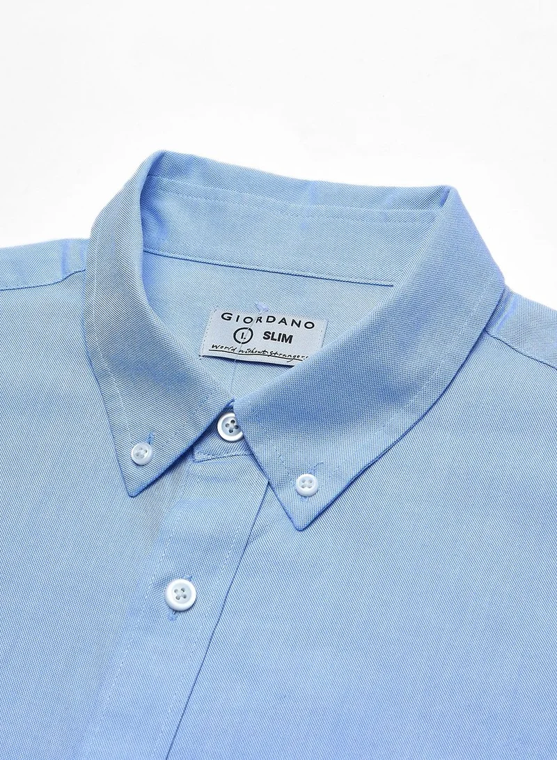 GIORDANO  Men’s Cotton Slim Oxford Shirt with Embroidery for Men | Best Price UAE