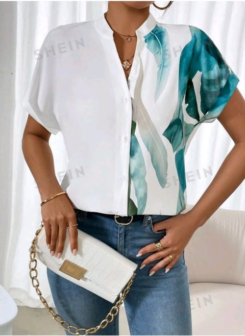 SHEIN LUNE Graphic Print Batwing Sleeve Blouse