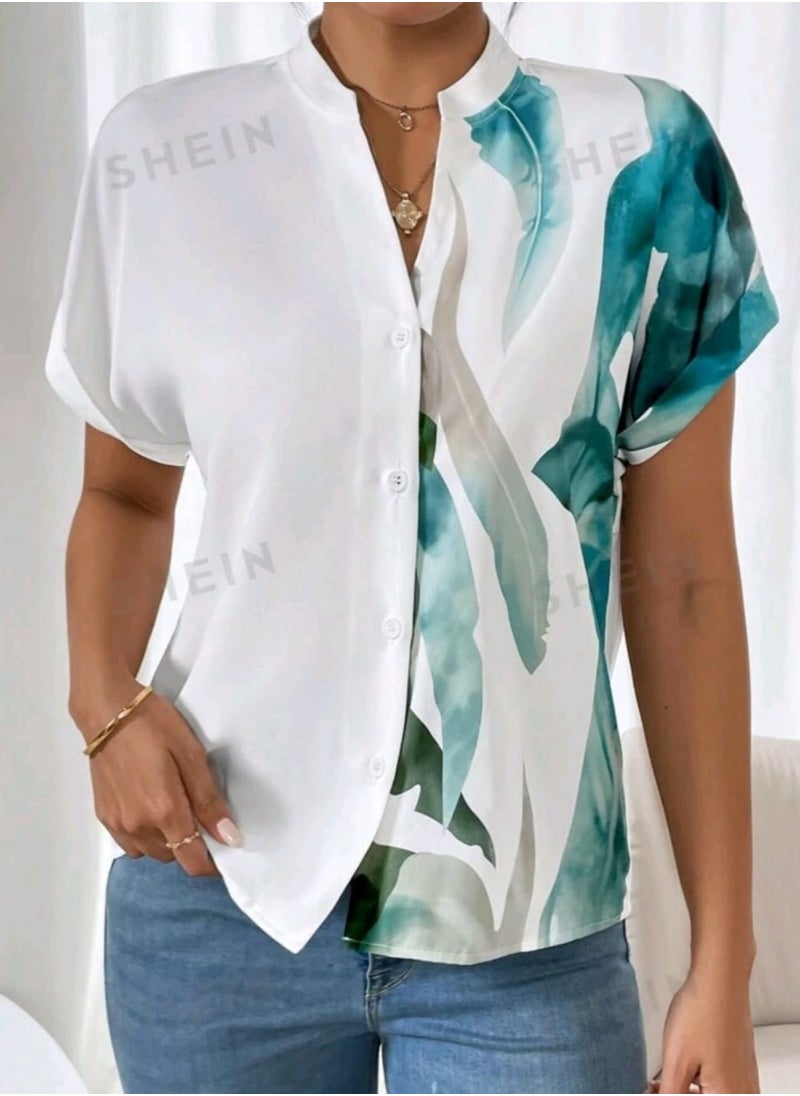 SHEIN LUNE Graphic Print Batwing Sleeve Blouse