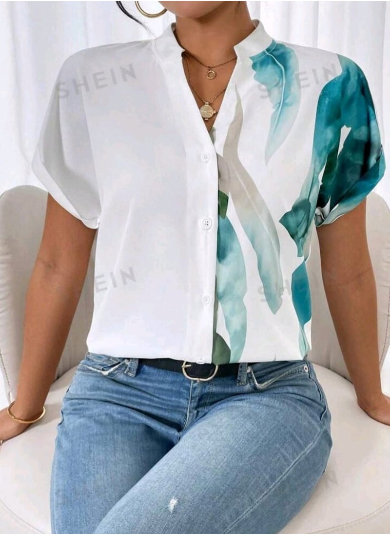 SHEIN LUNE Graphic Print Batwing Sleeve Blouse