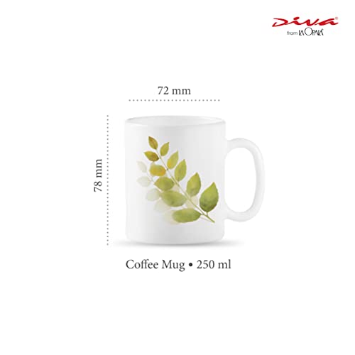La Opala Diva, Opal Glass Coffee Mug Set Cylinder Medium 6 pcs, Autumn Shadow, White - Image 2