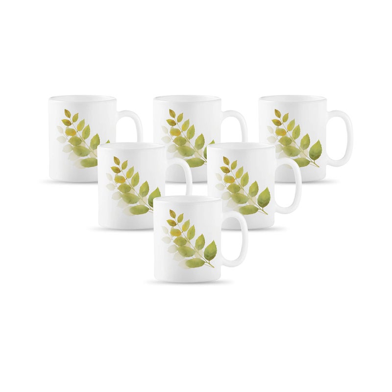 La Opala Diva, Opal Glass Coffee Mug Set Cylinder Medium 6 pcs, Autumn Shadow, White - Image 5