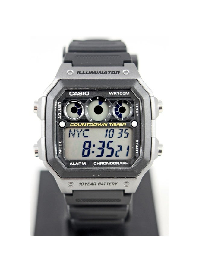 كاسيو ساعة كاسيو رقمية رياضية رجالية AE-1300WH-8AVDF – قرص أسود مع لمسات رمادية، سوار راتنج، عرض عالمي، إضاءة LED، مقاومة للماء حتى 100 متر - Image 2