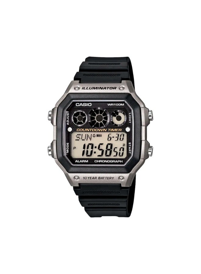 كاسيو ساعة كاسيو رقمية رياضية رجالية AE-1300WH-8AVDF – قرص أسود مع لمسات رمادية، سوار راتنج، عرض عالمي، إضاءة LED، مقاومة للماء حتى 100 متر - Image 1