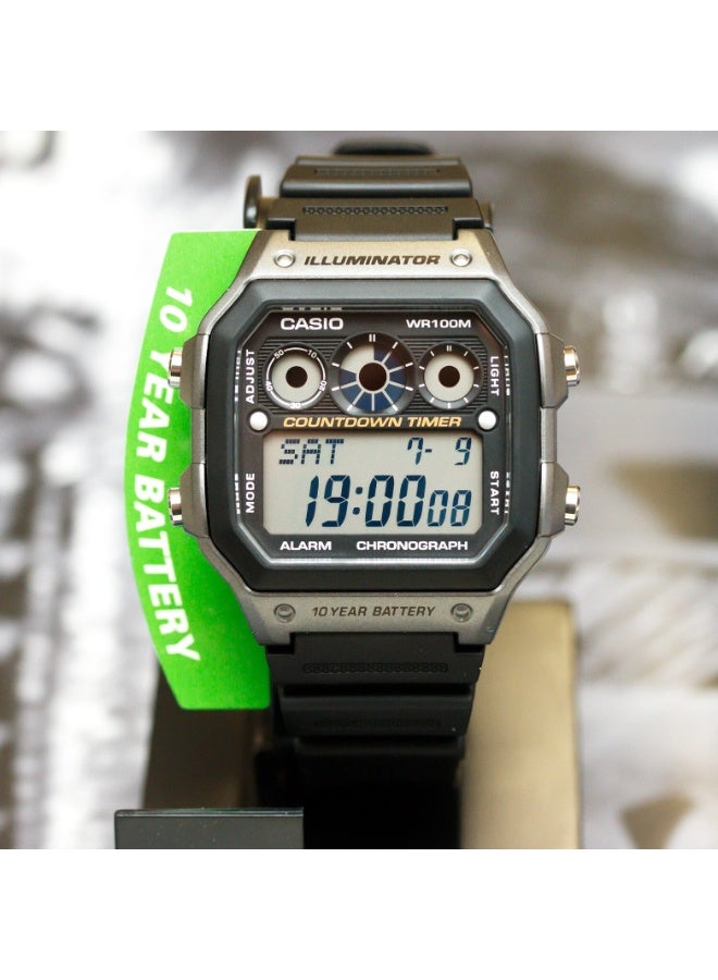 كاسيو ساعة كاسيو رقمية رياضية رجالية AE-1300WH-8AVDF – قرص أسود مع لمسات رمادية، سوار راتنج، عرض عالمي، إضاءة LED، مقاومة للماء حتى 100 متر - Image 5