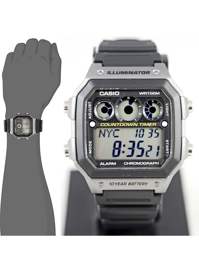 كاسيو ساعة كاسيو رقمية رياضية رجالية AE-1300WH-8AVDF – قرص أسود مع لمسات رمادية، سوار راتنج، عرض عالمي، إضاءة LED، مقاومة للماء حتى 100 متر - Image 4