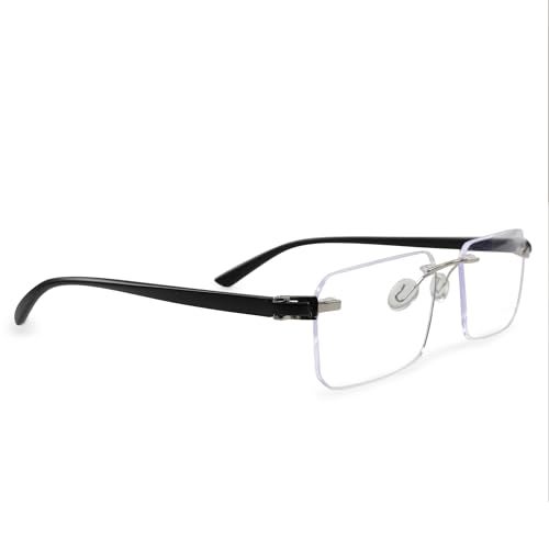 Redex Rimless Aviator Frame For Men & Women (Black) (Silver) - Image 4