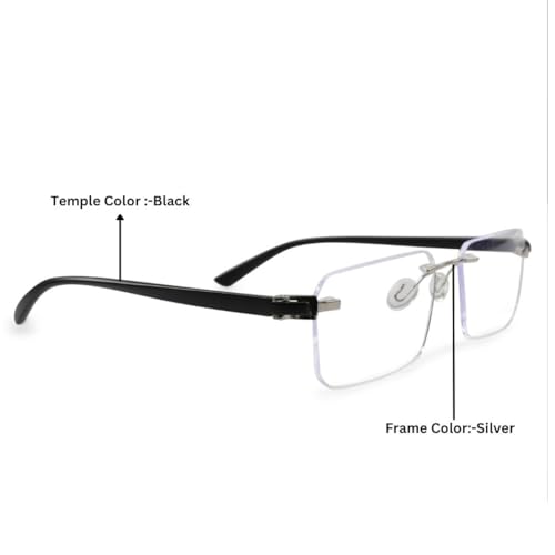 Redex Rimless Aviator Frame For Men & Women (Black) (Silver) - Image 3