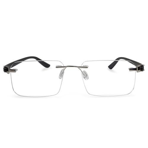 Redex Rimless Aviator Frame For Men & Women (Black) (Silver) - Image 1