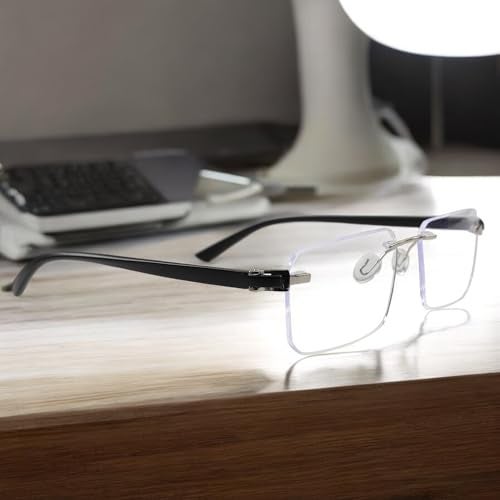 Redex Rimless Aviator Frame For Men & Women (Black) (Silver) - Image 2