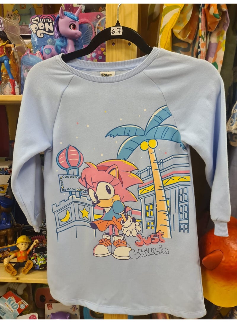 Sonic the Hedgehog Girls Sweatshirt Dress, Light Blue, Long Sleeve, Character Graphic Print, Ages 6-7 - Image 1