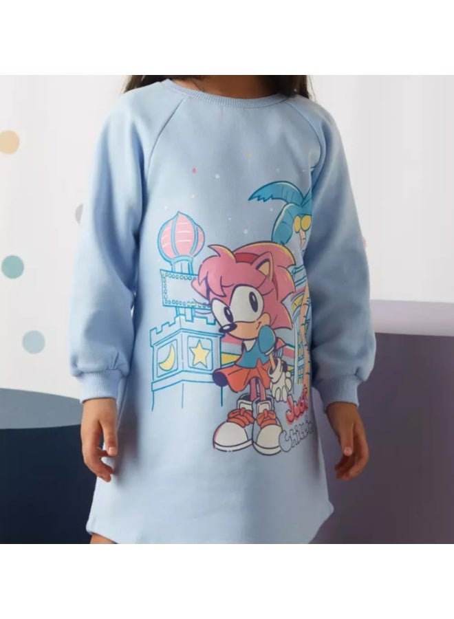 Sonic the Hedgehog Girls Sweatshirt Dress, Light Blue, Long Sleeve, Character Graphic Print, Ages 6-7 - Image 2