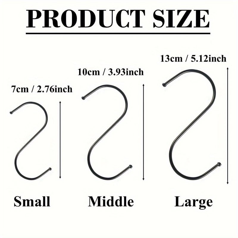 Set Of 10 Black Stainless Steel Heavy Duty S Shaped Hooks For Kitchen Bathroom Bedroom Office Organizer Hardware Fasteners Middle - Image 2