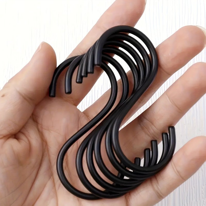 Set Of 10 Black Stainless Steel Heavy Duty S Shaped Hooks For Kitchen Bathroom Bedroom Office Organizer Hardware Fasteners Middle - Image 1