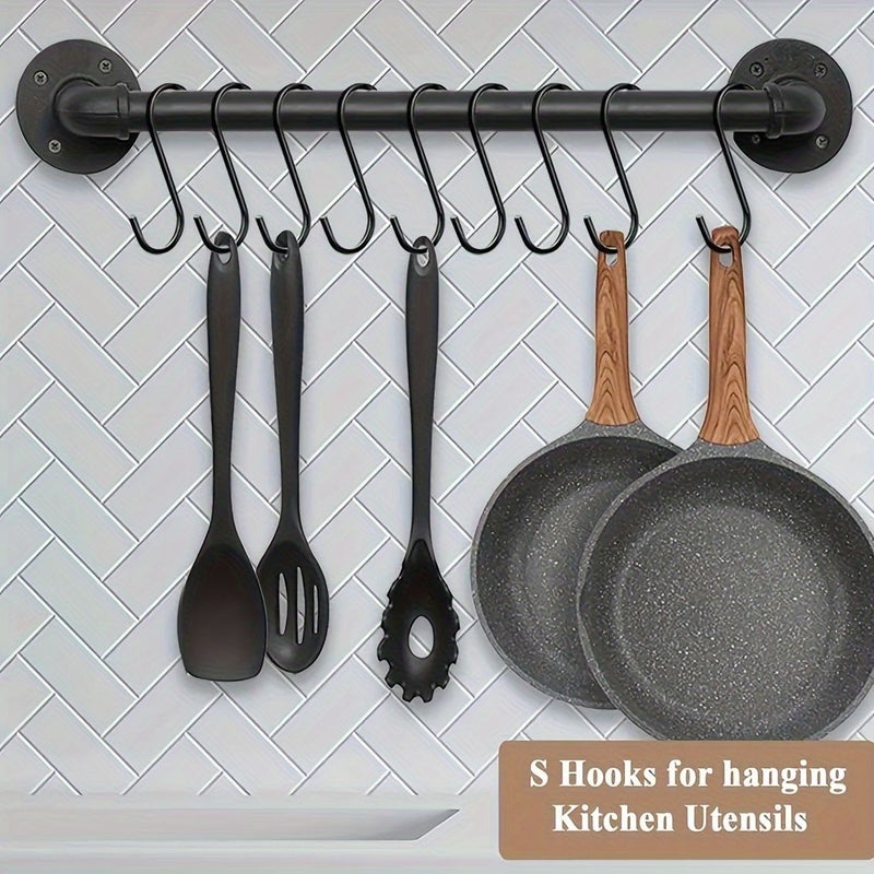 Set Of 10 Black Stainless Steel Heavy Duty S Shaped Hooks For Kitchen Bathroom Bedroom Office Organizer Hardware Fasteners Middle - Image 3