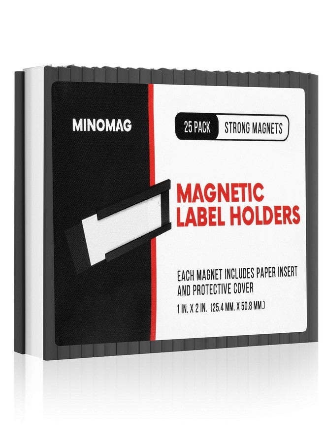 MINOMAG 25pcs Magnetic Tool Box Labels 1x2 inches | C Channel Magnetic Label Holders for File Cabinet, Breaker Box, Metal Shelf, Locker, Toolbox Drawer - Image 1