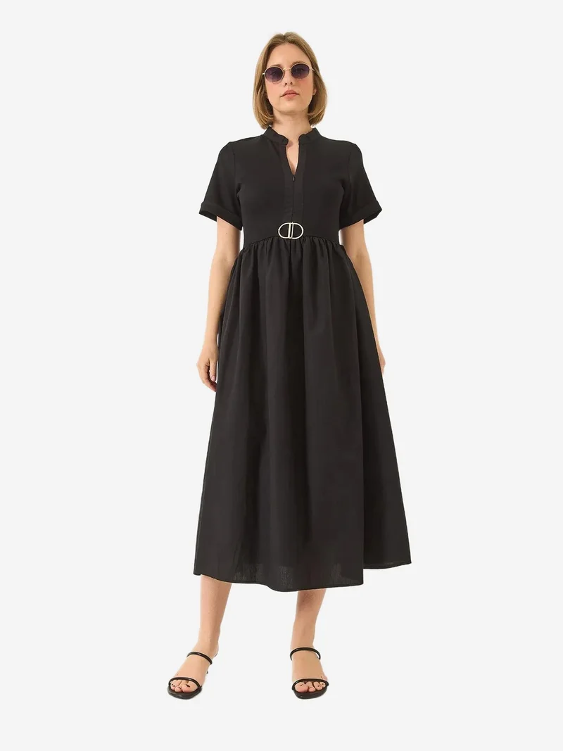 بيانكو لوتشي LUCCI Belted V-Neck Midi A-Line Dress