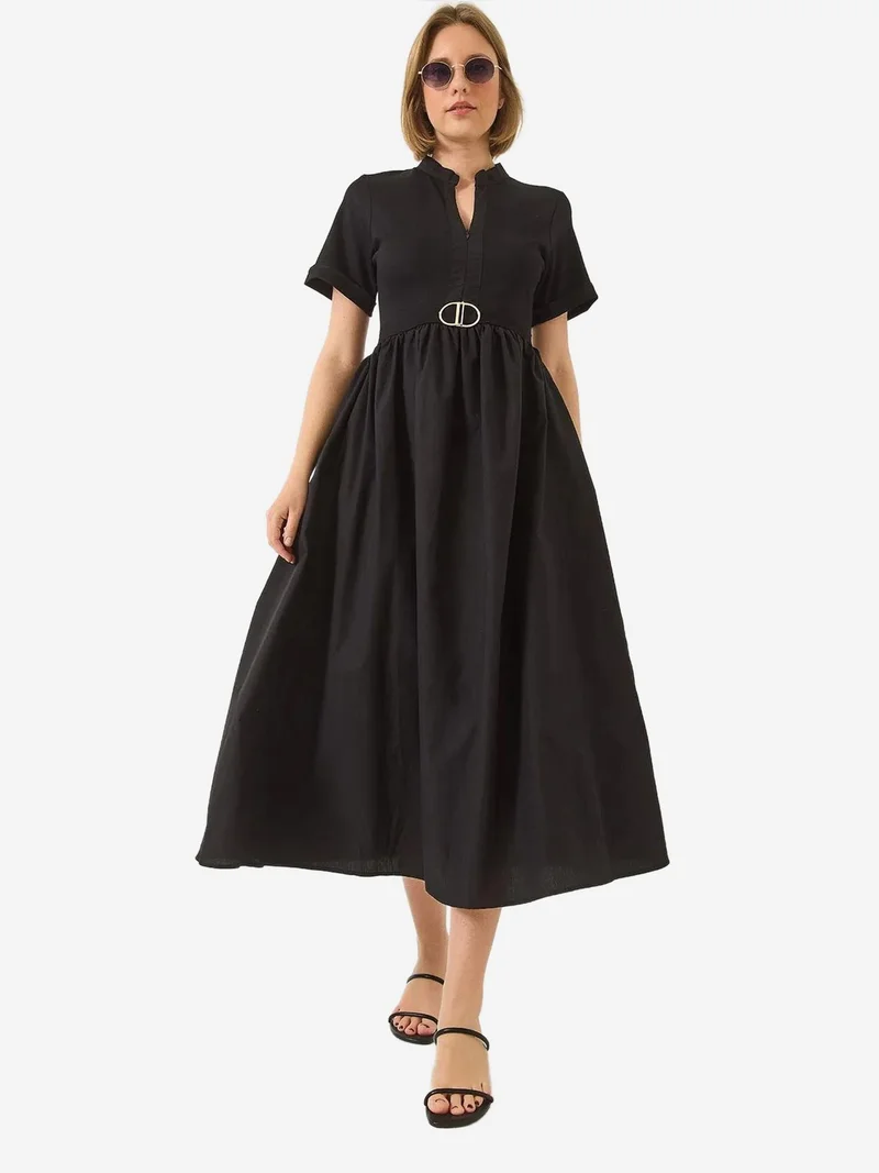 بيانكو لوتشي LUCCI Belted V-Neck Midi A-Line Dress