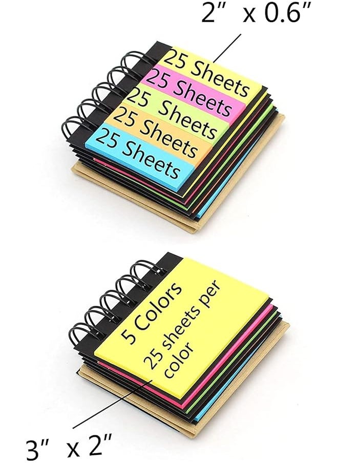 Bolivia's - 5 Color Sticky Notes Paper Sticky Note Set With Spiral Binding Tabs Stickers Pocket Size Spiral Sticky Note Pad Assorted Primary Colors 125 Sticky Notes + 125 Color Strips - Image 1