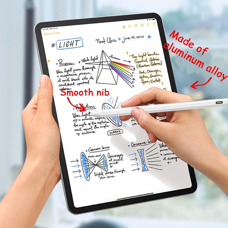 كاوشونغ قلم ستايلس لأجهزة Apple iPad الجيل العاشر إلى السادس (2018-2021) وiPad Pro 11"/12.9" (2018-2022) وiPad Air الجيل الخامس إلى الثالث وiPad Mini الجيل السادس/الخامس، مع خاصية رفض راحة اليد والحساسية للميل ووضع الشحن المزدوج عبر البلوتوث (أبيض) - Image 3