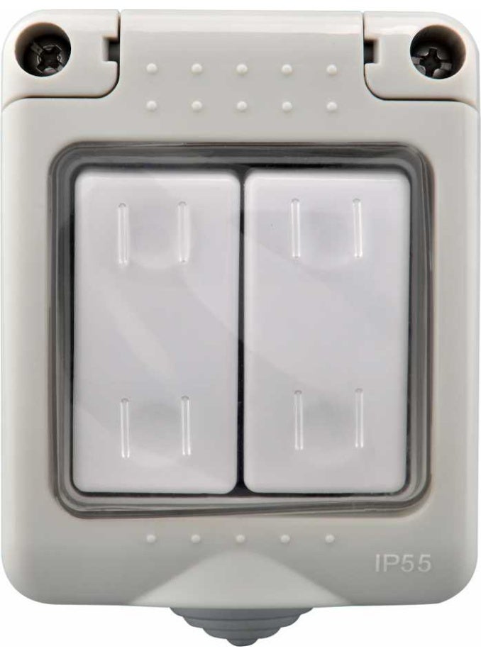 MODI Waterproof Outdoor Wall Switch IP55 Weatherproof 2 Gang 1 Way – Heavy-Duty ABS 10A/250V for Garden, Garage, Patio & Pool Area - Image 1