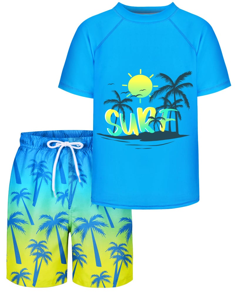 AuSletie Boys Two Piece Rash Guard Swimsuits Sets Kids Short Sleeve Swimsuits Bathing Suit with Swim Trunks Swimwear Set - Image 1