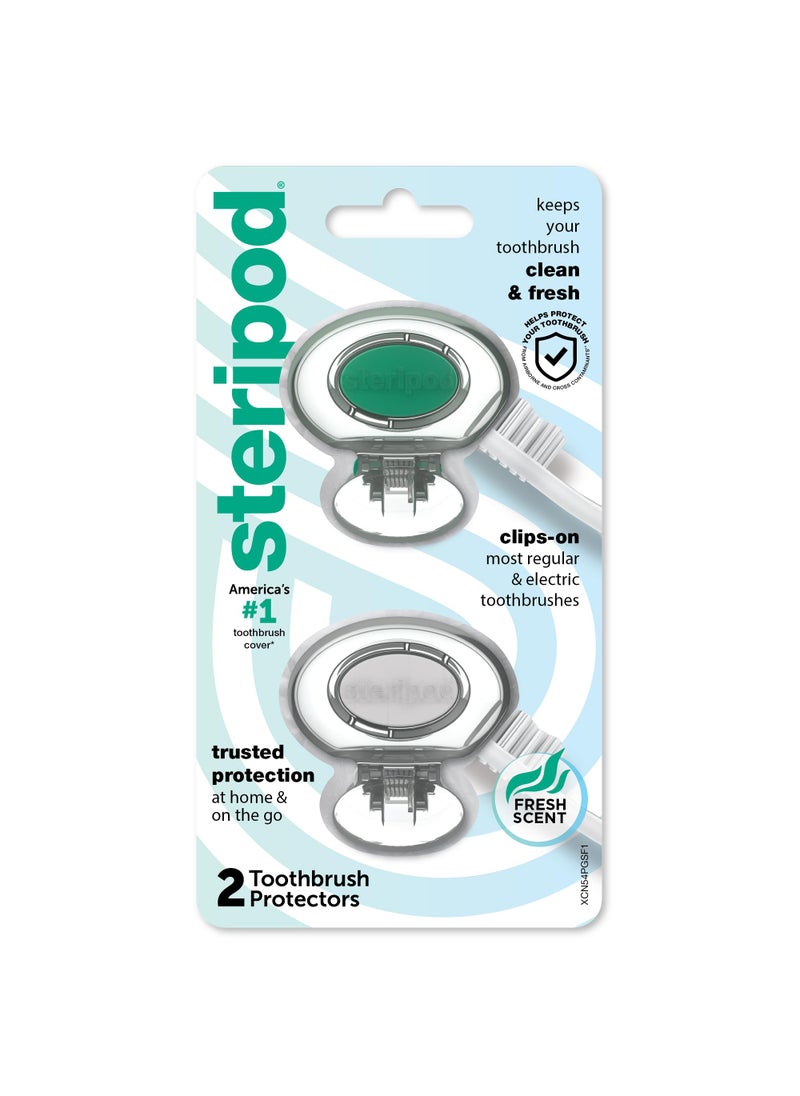 Steripod - Steripod Clip-on Toothbrush Protector, Green/Silver, 2 Count - Image 1