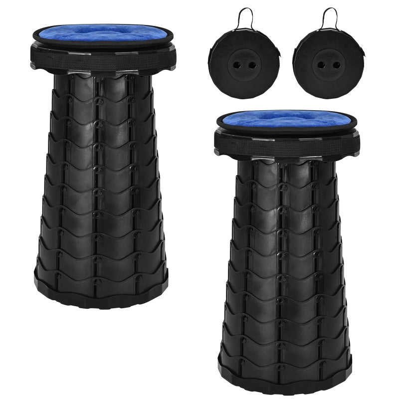 FXKS 2 Pack Upgraded Collapsible Stool Folding Stool with Cushion,Retractable Folding Stool Max Load Capacity 400lbs, Portable Telescoping Stools for Camping Hiking Outdoor BBQ -Black - Image 1