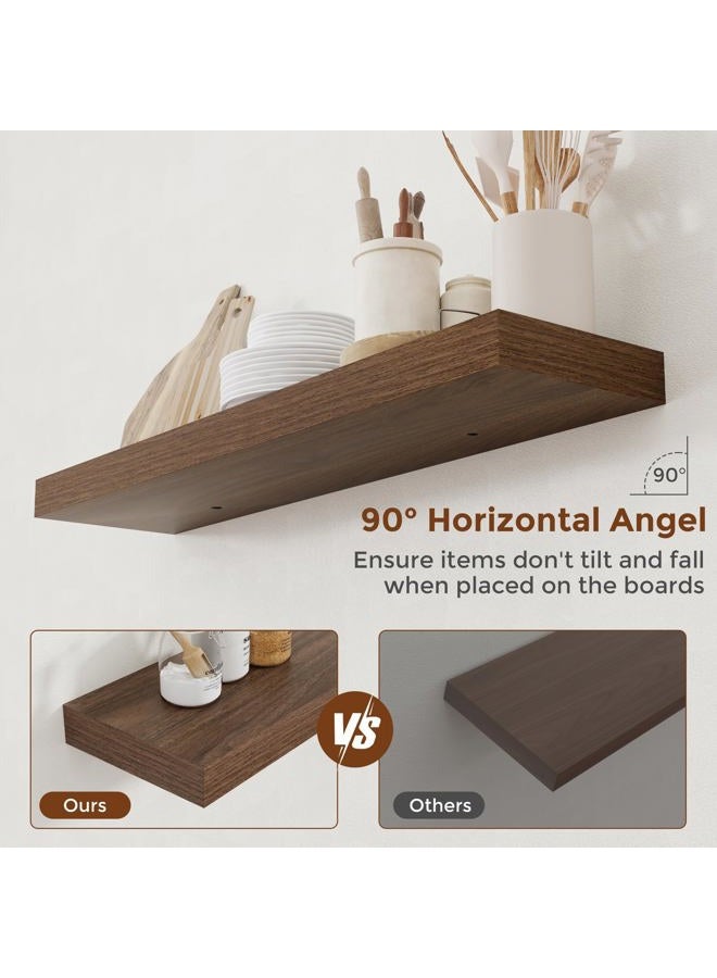 Heimlove 36 Inch Floating Shelves for Wall 8 Inch Deep Walnut Shelves Set of 2,Wall Mounted Rustic Wood Long Floating Shelf with Invisible Brackets for Bedroom Kitchen Living Room - Image 4