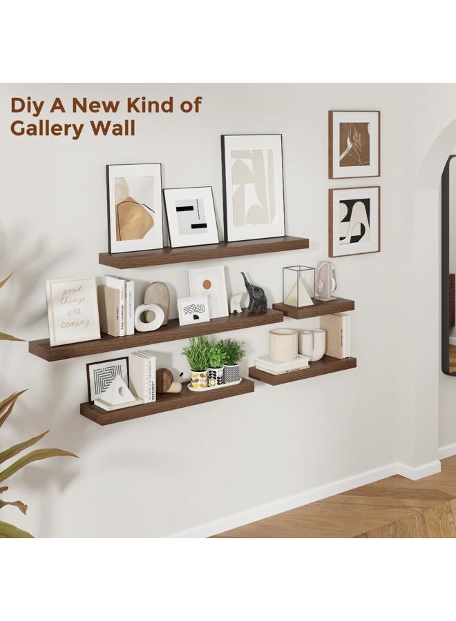 Heimlove 36 Inch Floating Shelves for Wall 8 Inch Deep Walnut Shelves Set of 2,Wall Mounted Rustic Wood Long Floating Shelf with Invisible Brackets for Bedroom Kitchen Living Room - Image 5