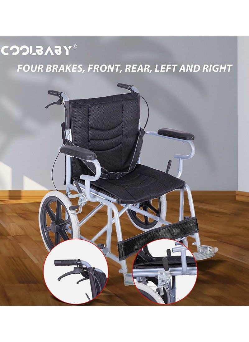 Cool Baby Thickened Steel Pipe Old People Wheelchair Foldable Lightweight With Handbrakes  - Image 4