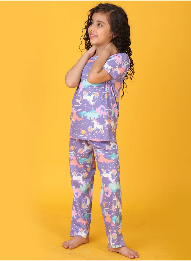 انثريلو Anthrilo All-Over Unicorn Print T-Shirt and Pyjama Set