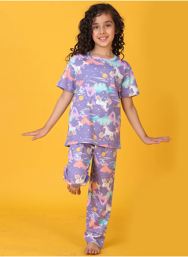 انثريلو Anthrilo All-Over Unicorn Print T-Shirt and Pyjama Set