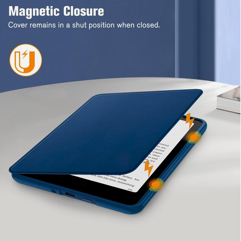 Moca Case for 7 Inch Kindle Paperwhite 12th Gen 2024 and Signature Edition, Slim Shockproof Clear Back Cover, Auto Sleep/Wake Protective Case (Navy Blue) - Image 5