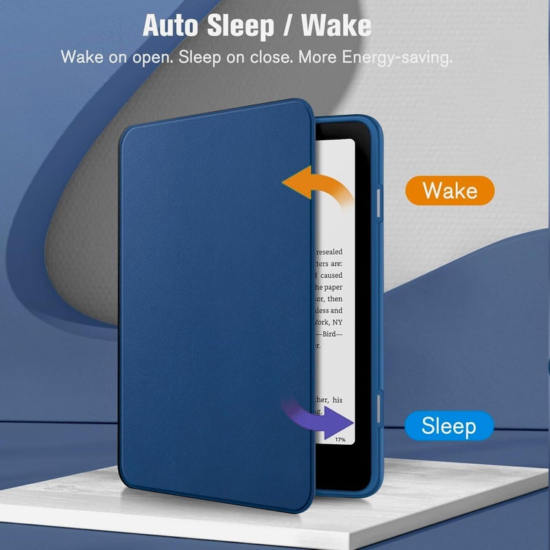 Moca Case for 7 Inch Kindle Paperwhite 12th Gen 2024 and Signature Edition, Slim Shockproof Clear Back Cover, Auto Sleep/Wake Protective Case (Navy Blue) - Image 3