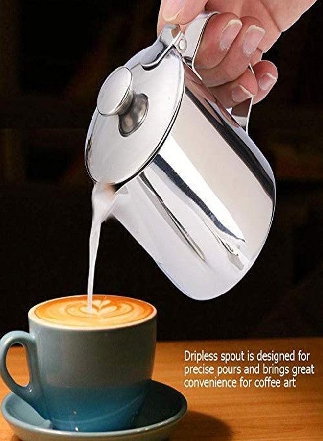 Fdit Milk Frother Cup, Stainless Steel Milk Frother Steamer Cup with Lid Coffee Cup Mug for Espresso Coffee Cappuccino Latte Art for Office Kitchen(350mL) - Image 3