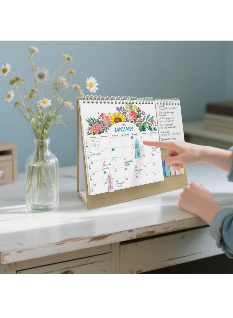 saykfoe 2026 Desk Calendar with Note Pad and Sticker Twin-Coil Binding 12 Month Runs Jan to Dec for Daily Scheduling Task Management - Image 2