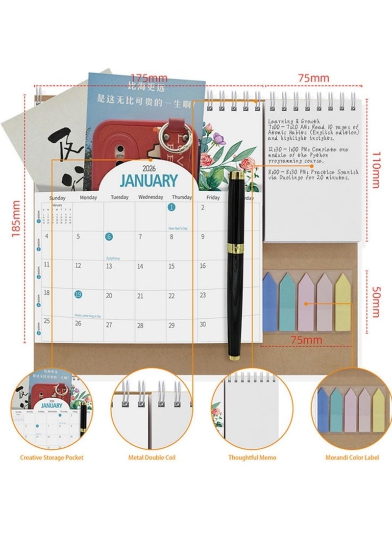 saykfoe 2026 - 2027 Desk Calendar with Note Pad and Sticker Twin-Coil Binding 12 Month Runs July 2026 to June 2027 for Daily Scheduling Task Management - Image 2