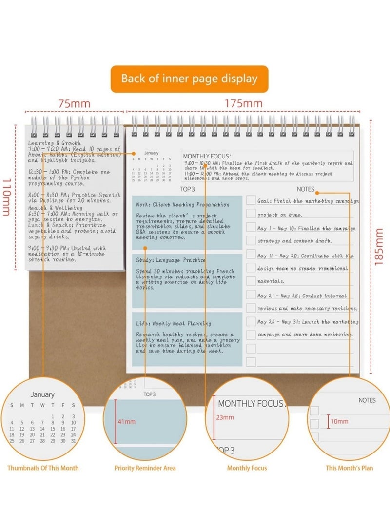 saykfoe 2026 - 2027 Desk Calendar with Note Pad and Sticker Twin-Coil Binding 12 Month Runs July 2026 to June 2027 for Daily Scheduling Task Management - Image 3