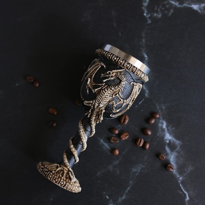OTARTU Stainless Steel Medieval Dragon Chalice Goblet, Gothic Dragon Skeleton Ossuary Wine Cups 7oz. - Image 5