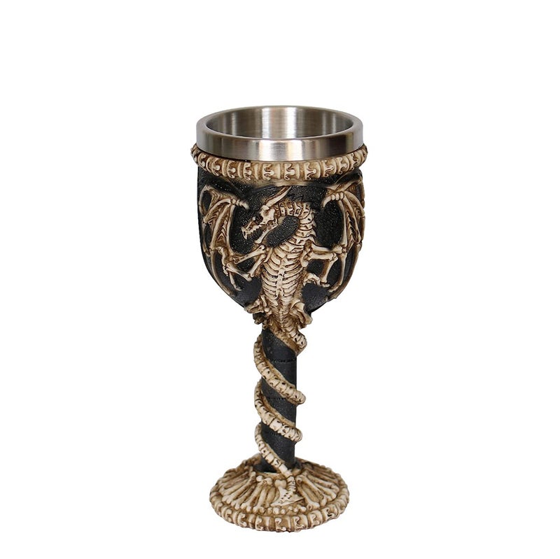 OTARTU Stainless Steel Medieval Dragon Chalice Goblet, Gothic Dragon Skeleton Ossuary Wine Cups 7oz. - Image 1