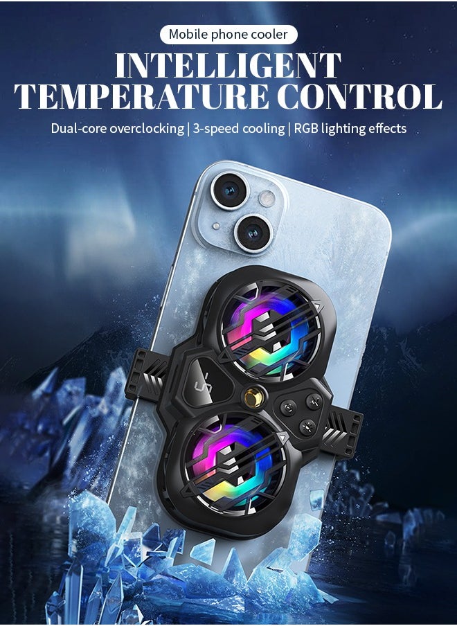 Generic RGB Phone Cooler, Adjustment Phone Radiator, Portable Mobile Cooling Fan with Temperature Display, Suitable for Mobile Gaming Tiktok Live Streaming  - Image 2