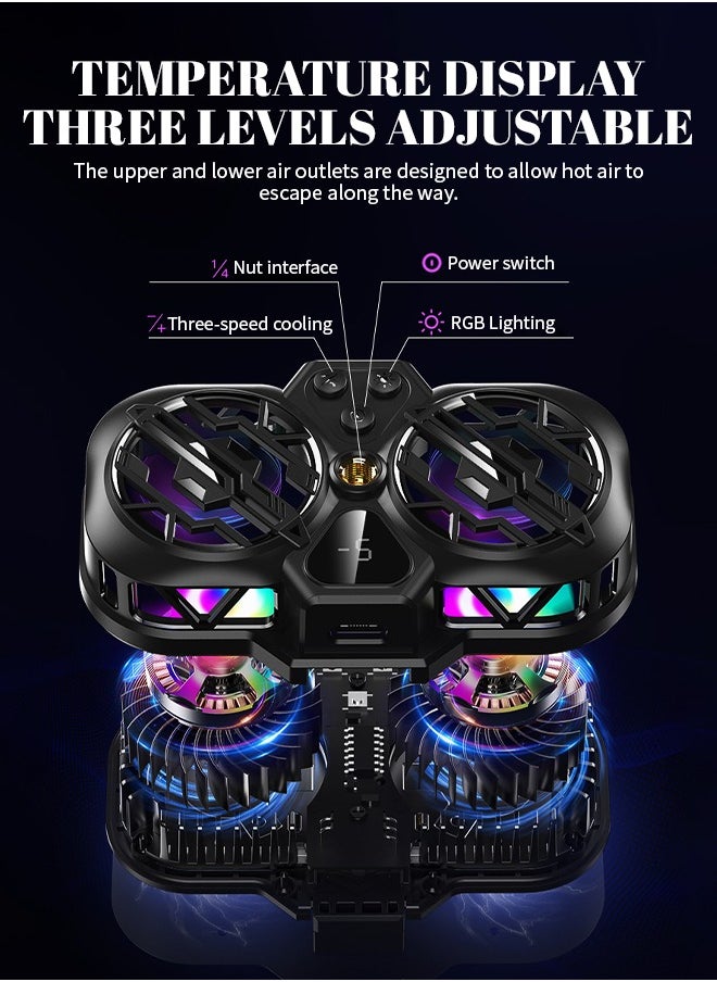 Generic RGB Phone Cooler, Adjustment Phone Radiator, Portable Mobile Cooling Fan with Temperature Display, Suitable for Mobile Gaming Tiktok Live Streaming  - Image 4